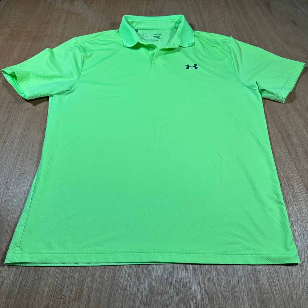 Under Armour Polo Shirt Mens Large Neon Green Performance Short Sleeve Golf Top